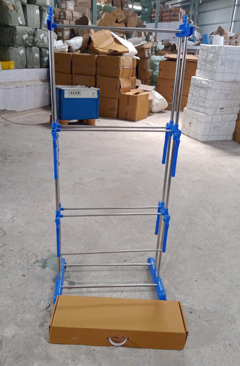 0733A Stainless Steel Folding Double Supported 3 Layer Cloth Drying Stand Laundry Dryer Hanger with Breaking Wheels for Balcony Indoor and Outdoor Home, Steel 0733A Stainless Steel Folding Double Supported 3 Layer Cloth Drying Stand Laundry Dryer Hanger with Breaking Wheels for Balcony Indoor and Outdoor Home, Steel